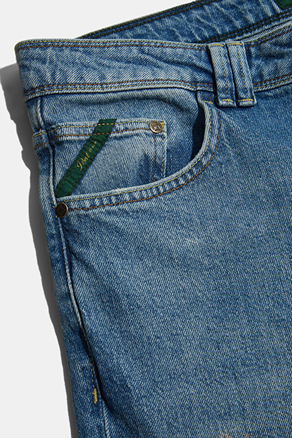 Düz Kesim Mavi Dar Paça Kot Jean Erkek Pantolon 4