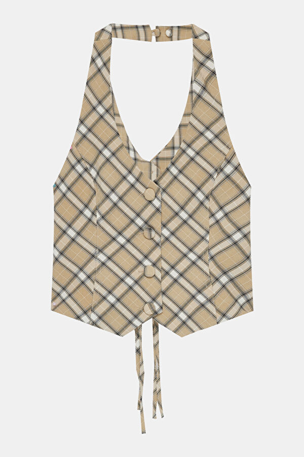 Beige Patterned Women's Vest