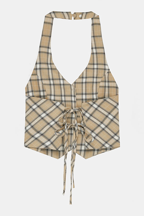 Beige Patterned Women's Vest 2
