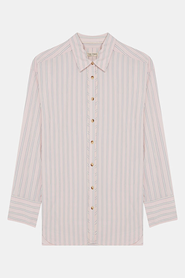 Relaxed Fit Light Pink Striped Women's Shirt