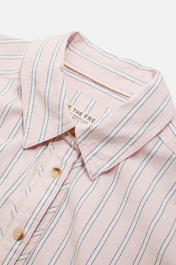 Relaxed Fit Light Pink Striped Women's Shirt 3