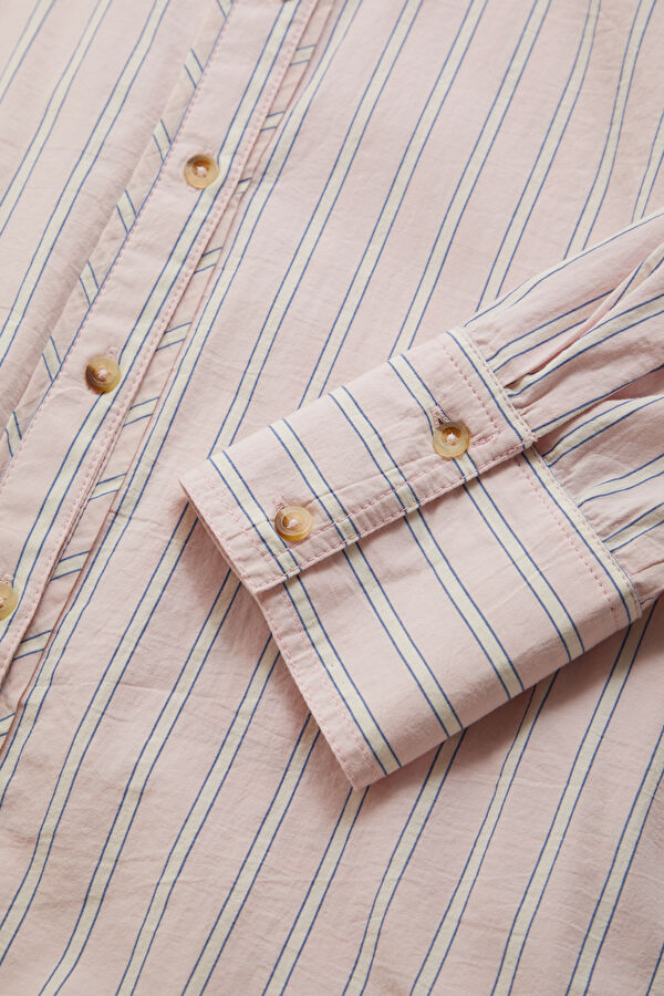 Relaxed Fit Light Pink Striped Women's Shirt 4