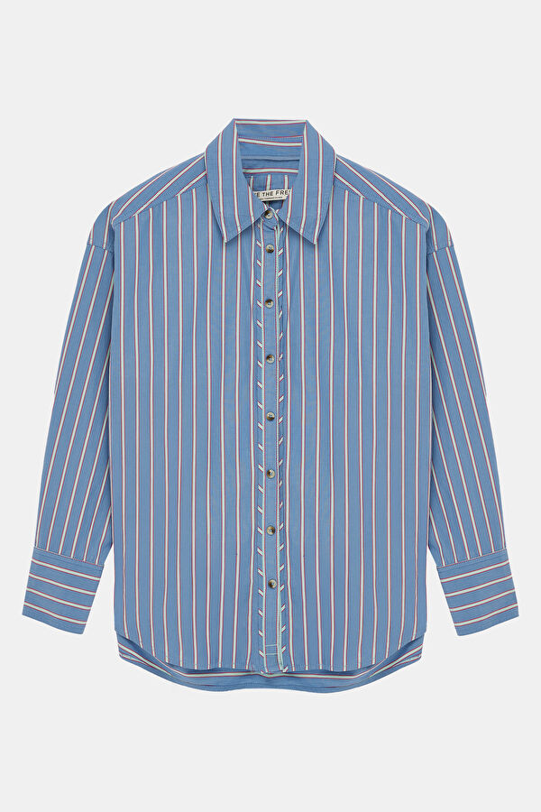 Relax Fit Blue Striped Patterned Shirt