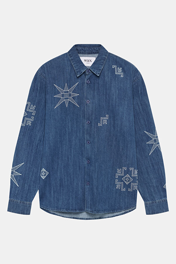 Indigo Embroidered Men's Shirt