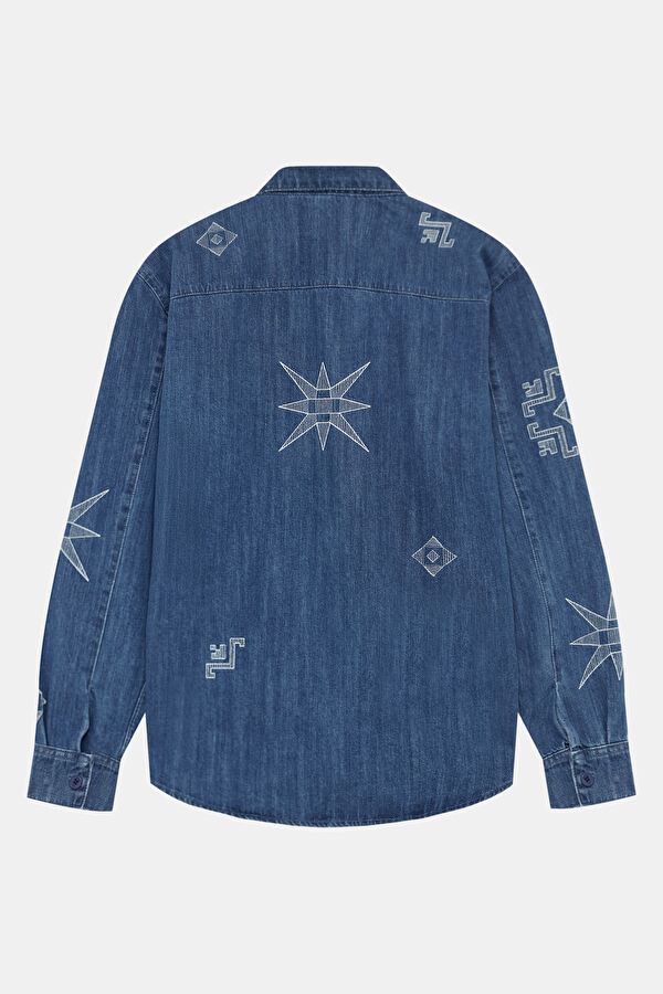 Indigo Embroidered Men's Shirt 2