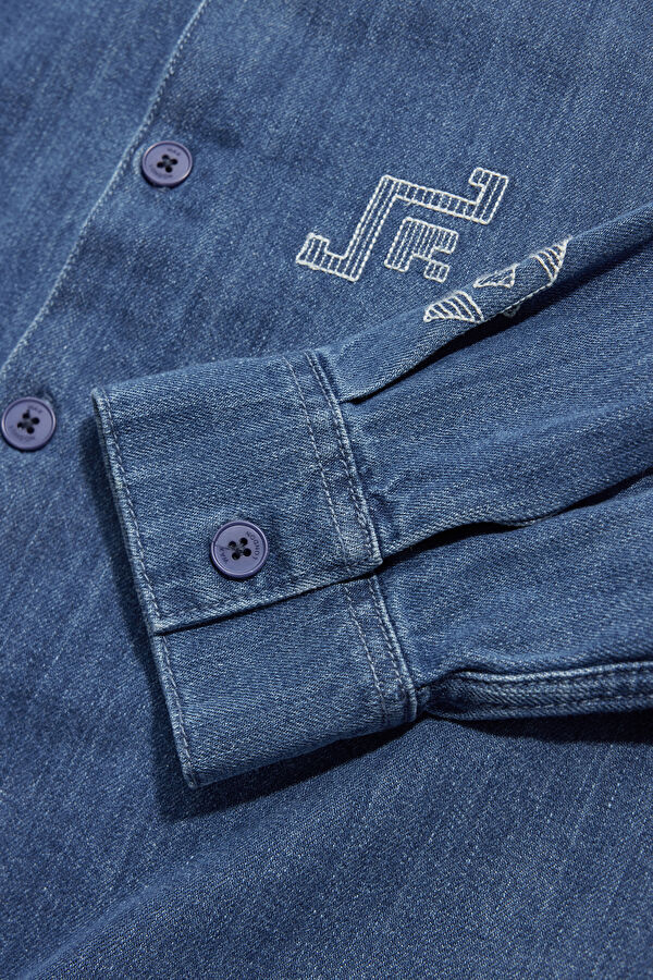 Indigo Embroidered Men's Shirt 4