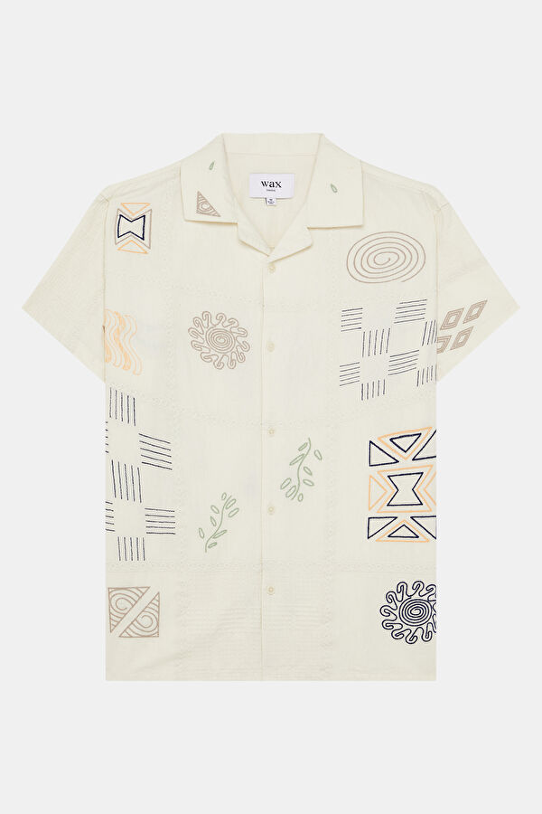 Ecru Patterned Resort Collar Shirt 3