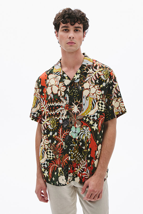 Colorful Patterned Resort Collar Men's Shirt
