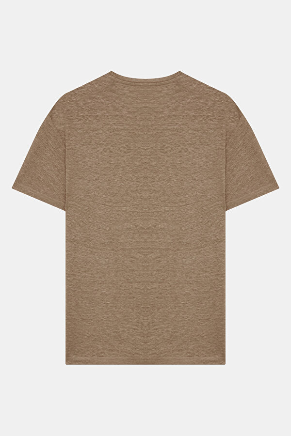 Light Brown Crew Neck Printed Linen Men's T-Shirt 2