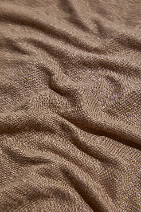 Light Brown Crew Neck Printed Linen Men's T-Shirt 4