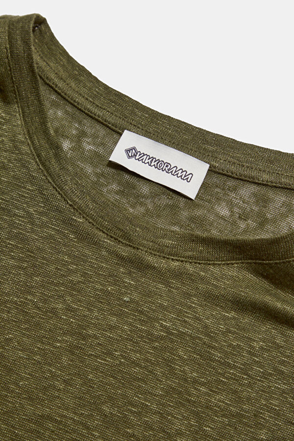 Khaki Crew Neck Printed Linen Men's T-Shirt 3