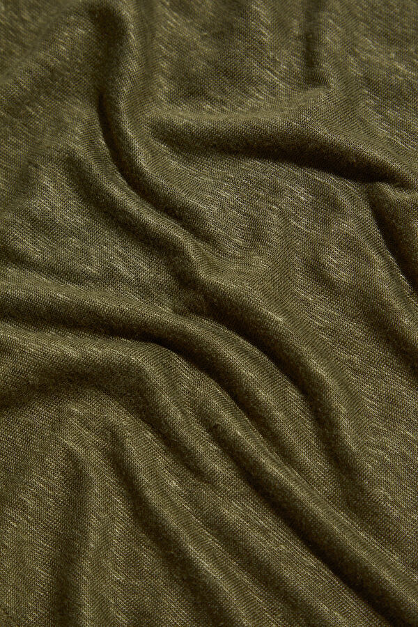 Khaki Crew Neck Printed Linen Men's T-Shirt 4