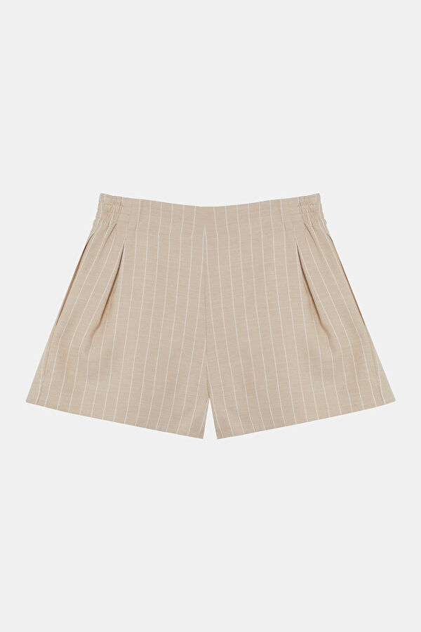Women's Shorts with Beige Stripe Pattern 4