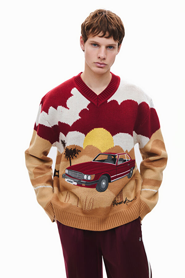 Colorful Patterned Knitted Men's Sweater