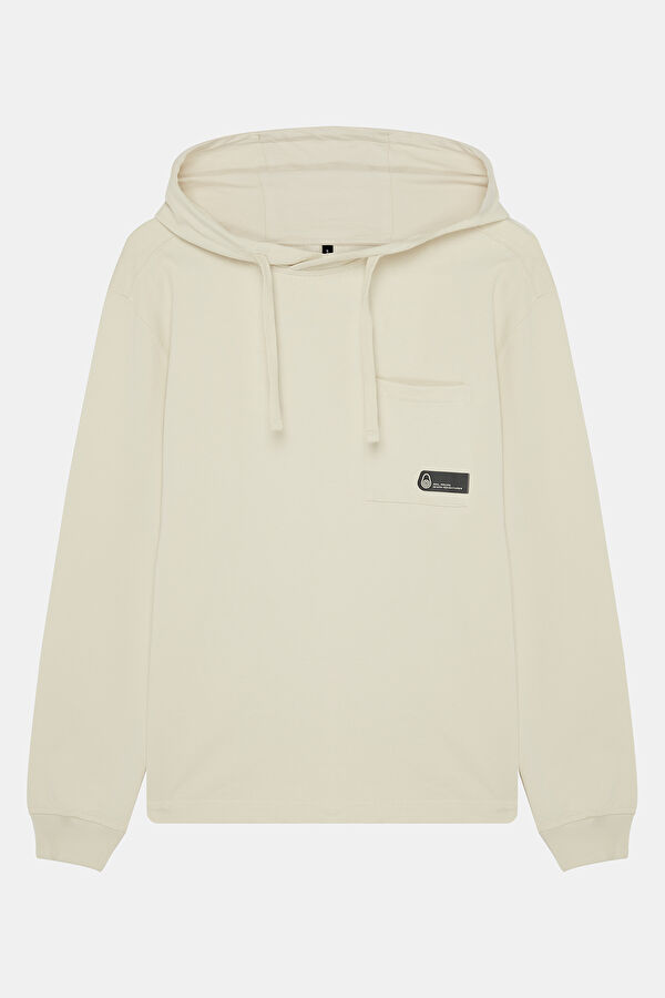 Ekru Kapuşonlu Erkek Sweatshirt