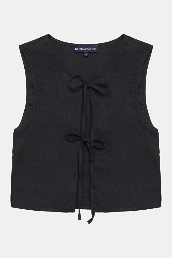 Black Linen Sleeveless Women's Blouse 3
