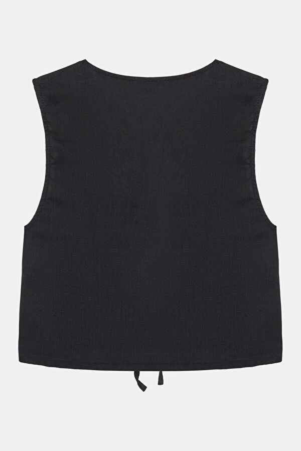 Black Linen Sleeveless Women's Blouse 4