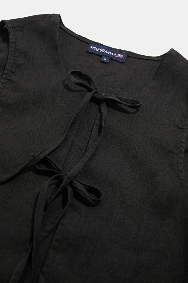 Black Linen Sleeveless Women's Blouse 5