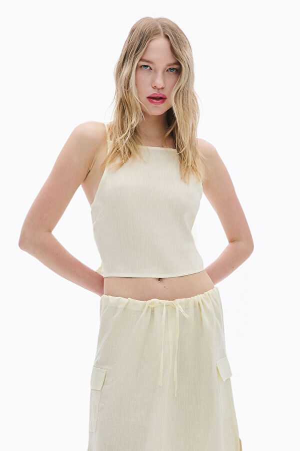 Yellow Linen Strappy Women's Blouse