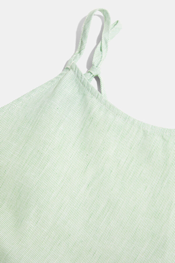 Green Linen Striped Patterned Strappy Women's Blouse 4