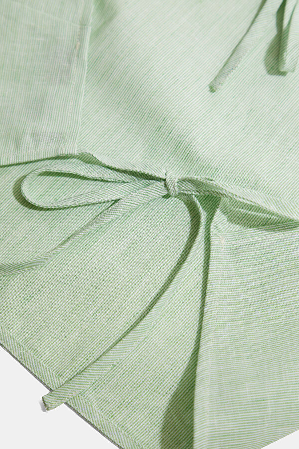 Green Linen Striped Patterned Strappy Women's Blouse 5