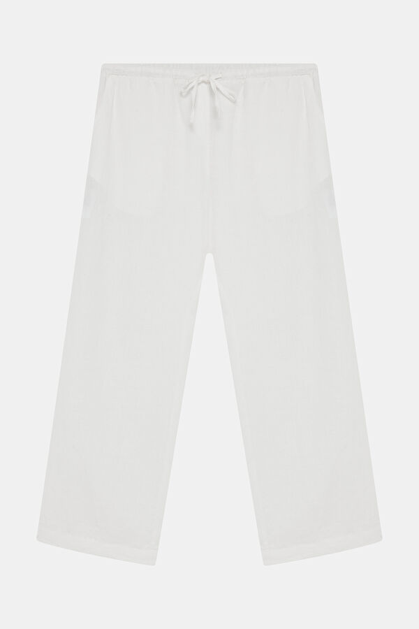 Off-white wide-leg linen women's trousers 3