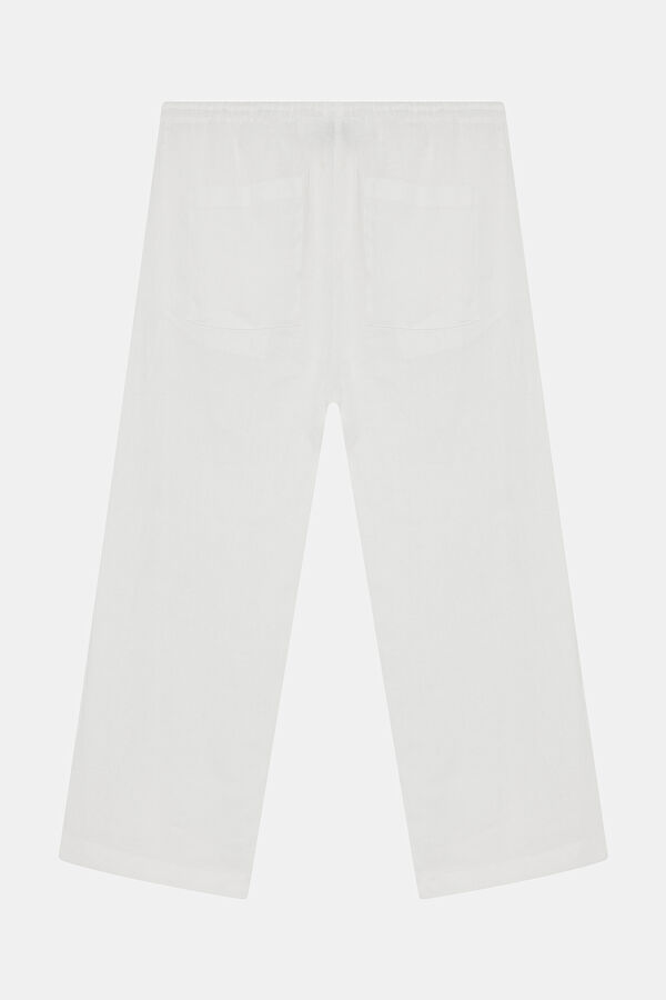 Off-white wide-leg linen women's trousers 4