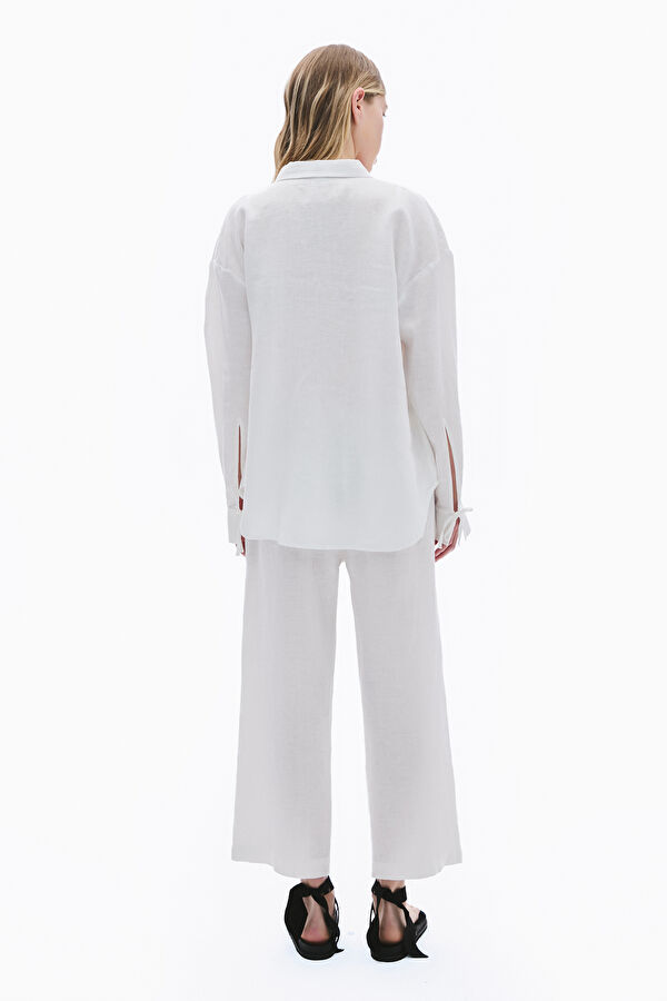 Off-white wide-leg linen women's trousers 2