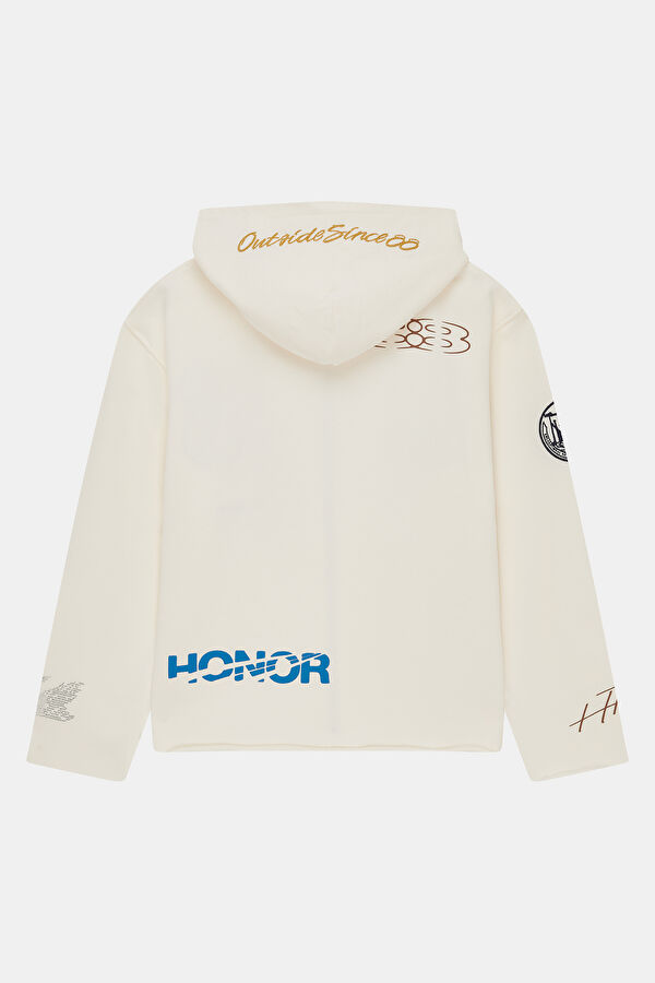Krem Oversize Kapuşonlu Erkek Sweatshirt 2
