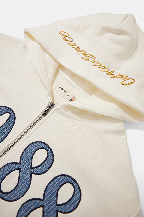 Krem Oversize Kapuşonlu Erkek Sweatshirt 3
