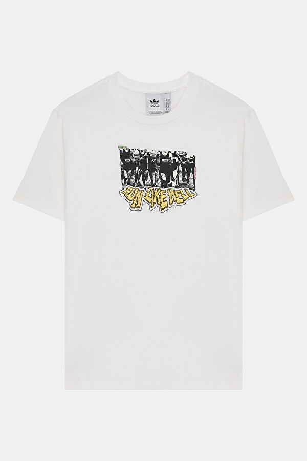 Relax Kalıp Beyaz Bisiklet Yaka Baskılı Erkek T-Shirt