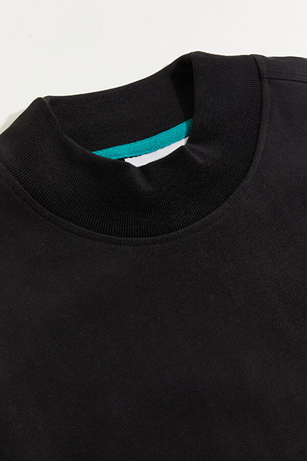 Oversize Siyah Bisiklet Yaka Erkek T-Shirt 3