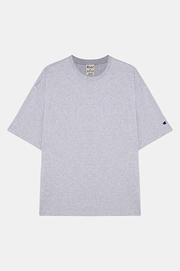 Oversize Gri Bisiklet Yaka Erkek T-Shirt