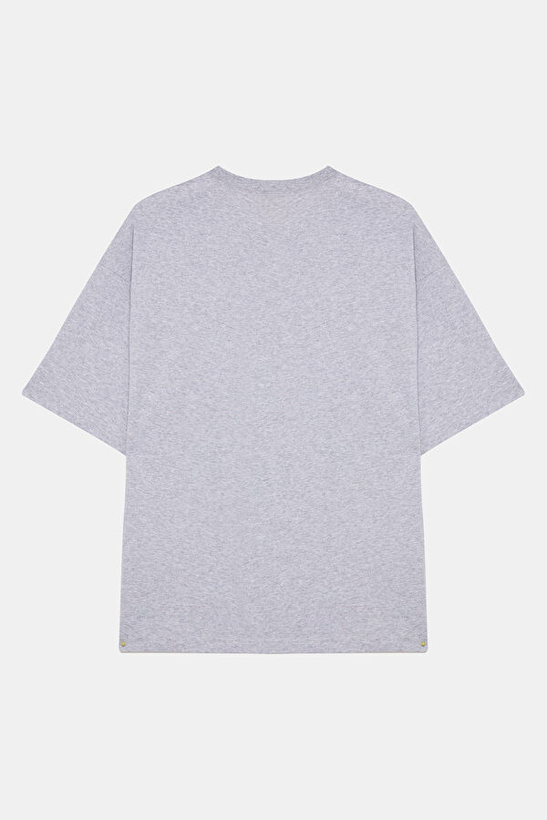 Oversize Gri Bisiklet Yaka Erkek T-Shirt 2