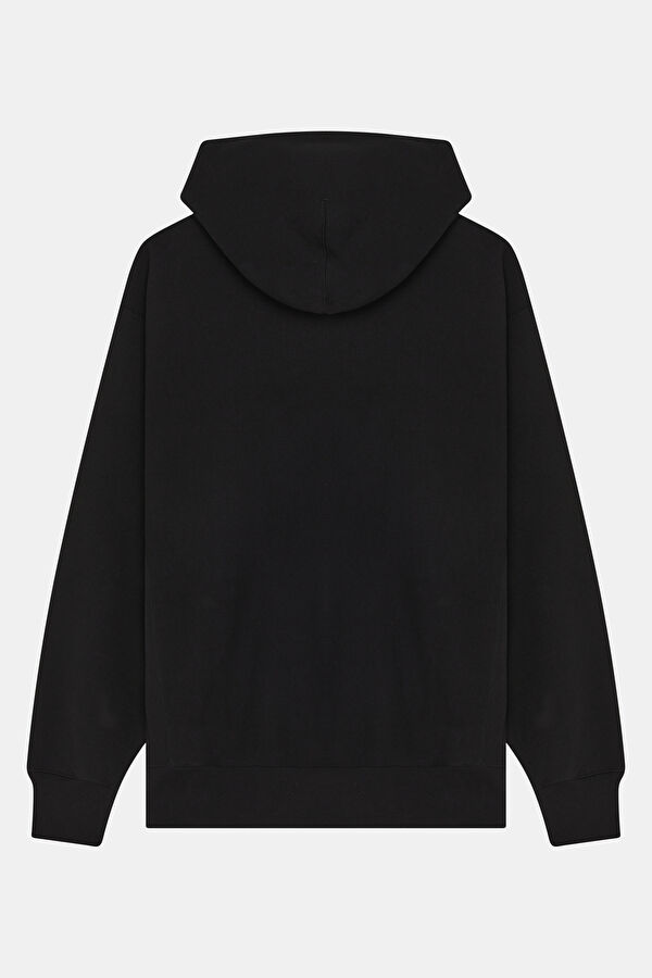 Siyah Relax Kalıp Kapuşonlu Erkek Sweatshirt 2