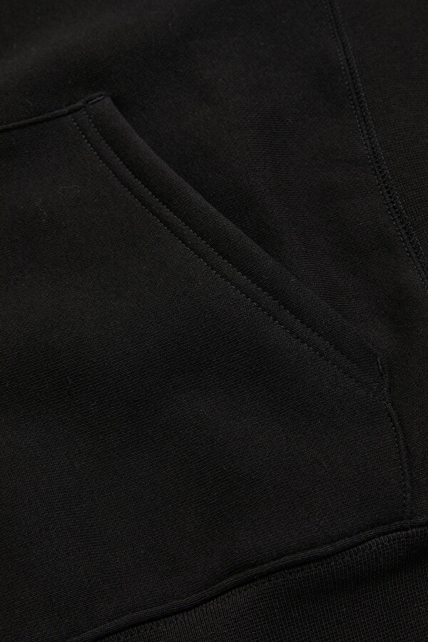 Siyah Relax Kalıp Kapuşonlu Erkek Sweatshirt 4