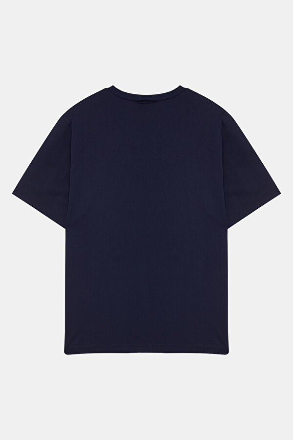 Oversize Lacivert Bisiklet Yaka T-Shirt 2