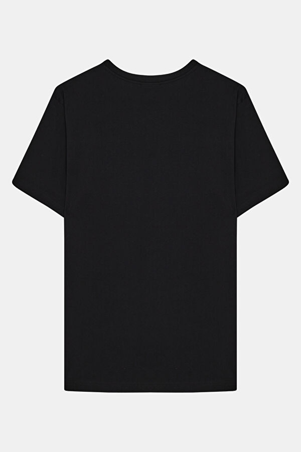 Relax Kalıp Siyah Bisiklet Yaka T-Shirt 2