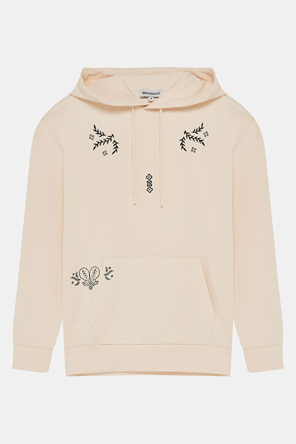 Ekru Kapuşonlu Erkek Sweatshirt