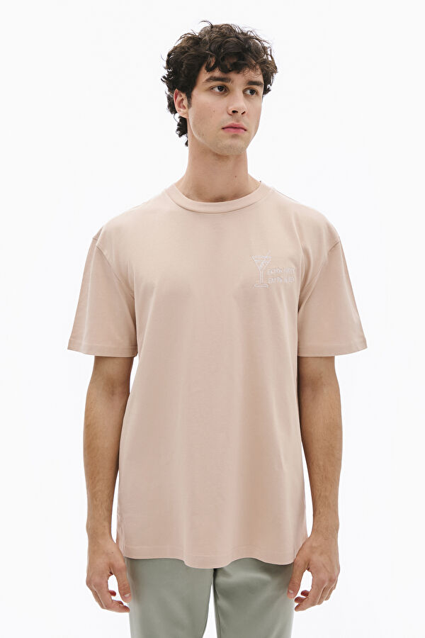 Beige Embroidered Men's T-Shirt