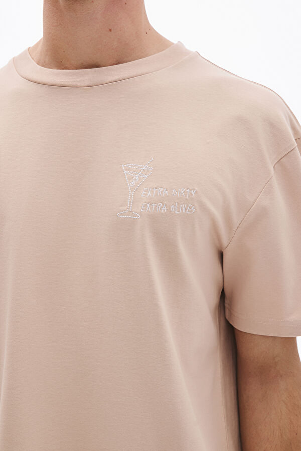 Beige Embroidered Men's T-Shirt 3