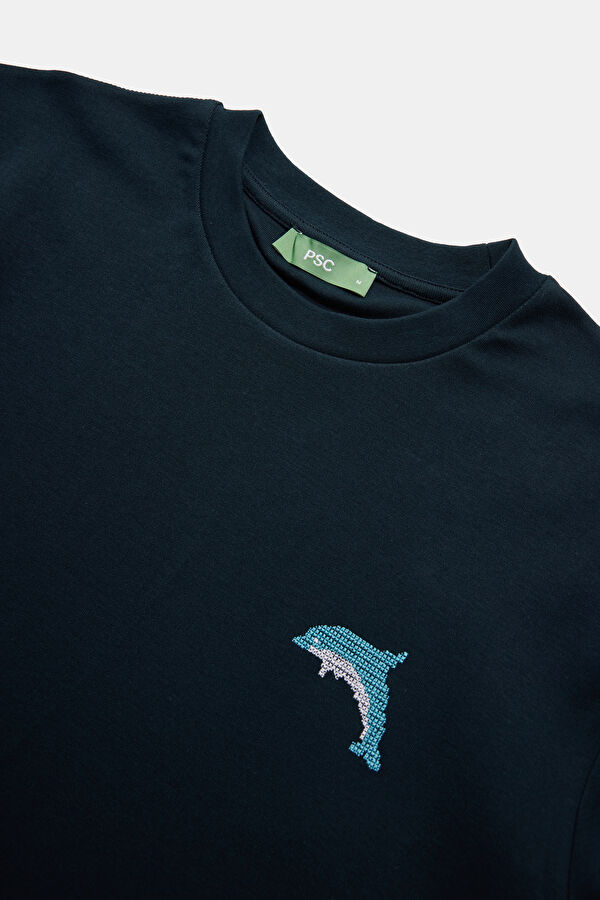 Navy Blue Embroidered Men's T-Shirt 6