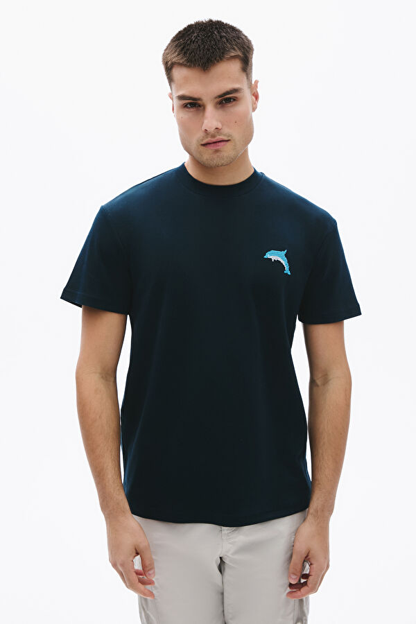 Navy Blue Embroidered Men's T-Shirt