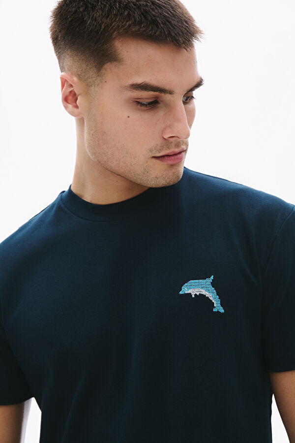 Navy Blue Embroidered Men's T-Shirt 3