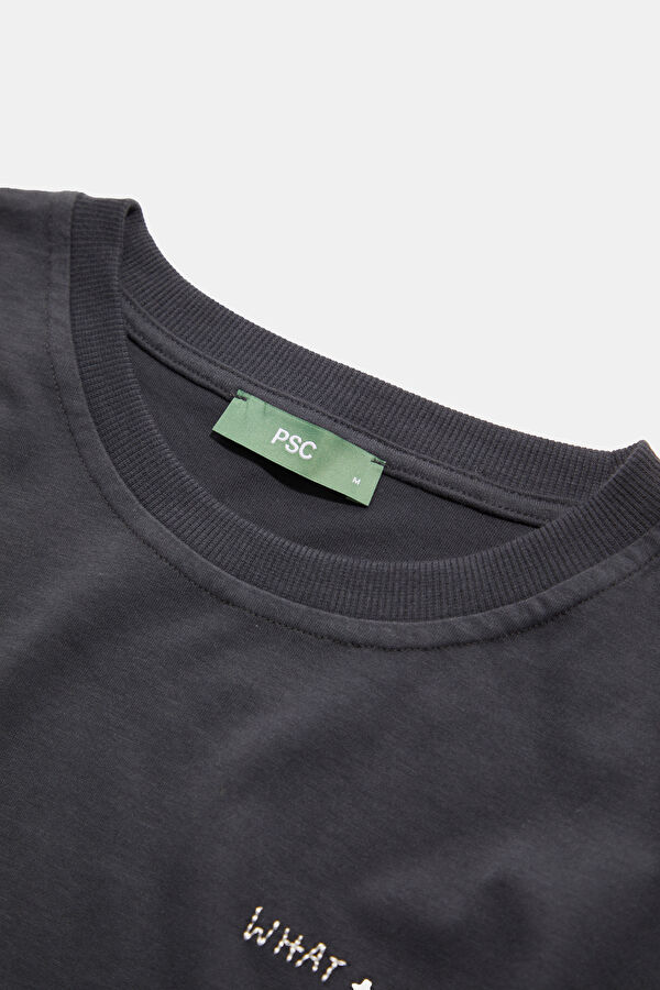 Gri Nakışlı Erkek T-Shirt 6