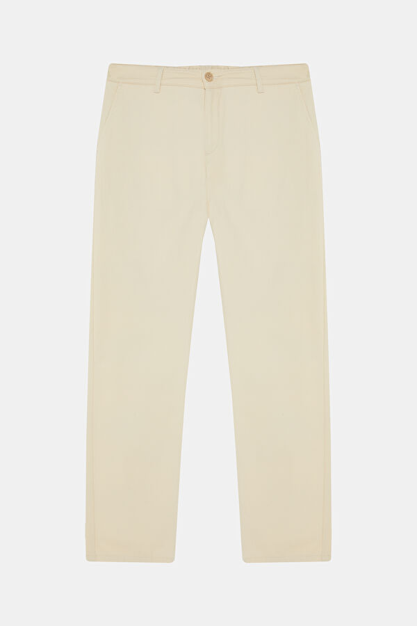 Beige Straight Leg Men's Trousers