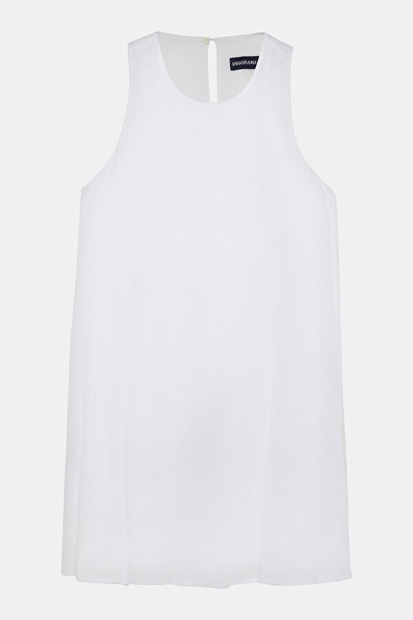 White Short Linen Women's Dress 3