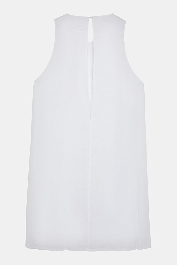 White Short Linen Women's Dress 4