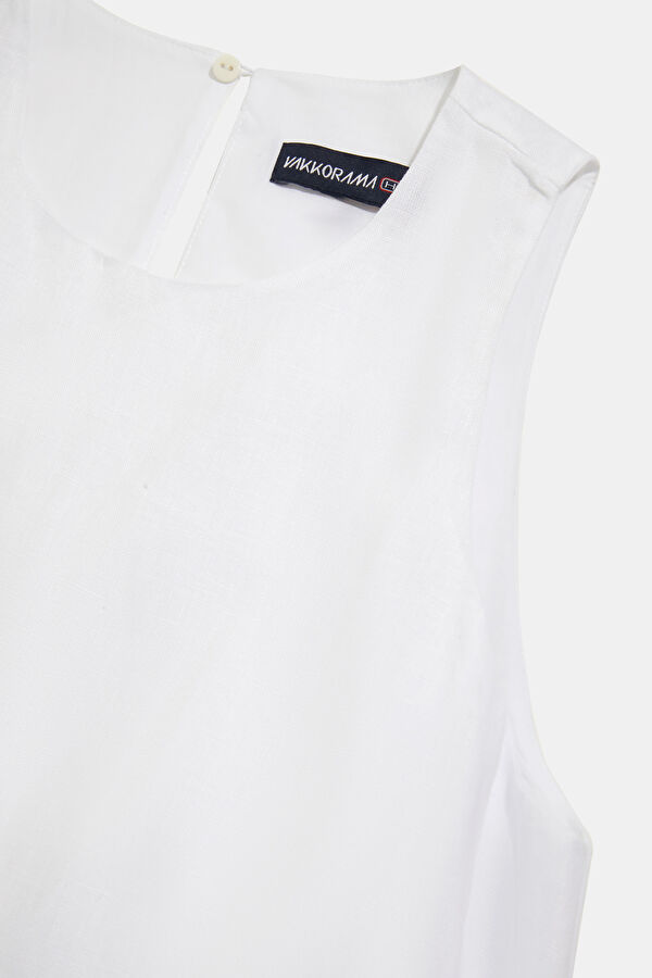 White Short Linen Women's Dress 5