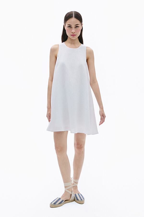 White Short Linen Women's Dress